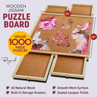 1000 Piece Wooden Jigsaw Puzzle Table - 4 Drawers, Rotating Puzzle Board | 30” X 22” Jigsaw Puzzle Board | Puzzles Cover Included - Portable Puzzle Tables for Adults and Kids by Beyond Innoventions - Image 4