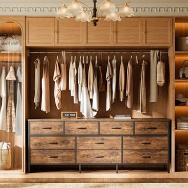 Huuger 63 Inch Dresser for Bedroom, Long Dresser with 10 Fabric Drawers, TV Stand for 55, 65, 70 Inch TV, Toy Storage Organizer for Closet, Rustic Brown - Image 5