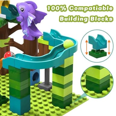 Marble Runs Dinosaur Adventure with Gravity Hammer and Building Tracks, 80 Pieces Compatible Construction Toys Interactive Ball Tracks Maze Game for Kids Ages 3 4 5 6 7 8 Years (Dinosaur Marble Run) - Image 2