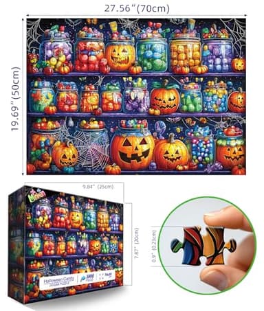 Halloween Candy Jars 1000 Piece Puzzle for Adults Spooky Night Mason Jars Challenging Jigsaw Puzzles for Adults Family Game Night (27"x19") - Image 2