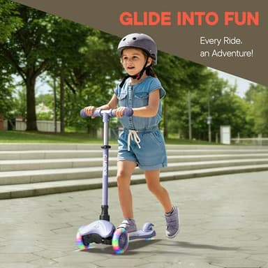 Gray Mini 3 Wheel Scooter for Kids – Lean-to-Steer Kick Scooter with LED Light-Up Wheels, Adjustable Handlebar, Wide Anti-Slip Deck, Smooth PU Wheels, Rear Foot Brake – Suitable for Ages 2+ - Image 3