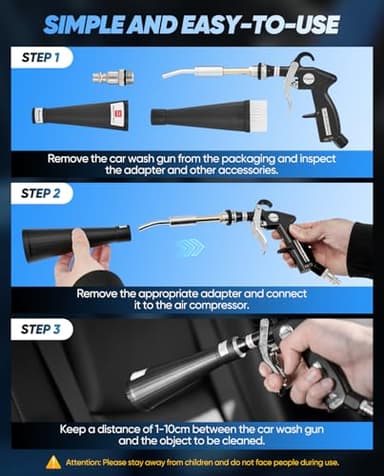 Saker Dry Cleaning Gun,Car Air Blow Gun,Car Cleaning Gun Quickly Removes Surface Dirt and Dust, Air Gun Works with Air Compressor(2 Set Nozzle) - Image 6