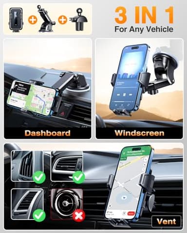 VANMASS 2025 Upgraded Car Phone Holder, [85+LBS Strongest Suction] Patent Safety Cell Phone Mount Windshield Dashboard Vent Truck Accessories Stand Cradle for iPhone 16 Pro Max 15 14 13 Android - Image 6
