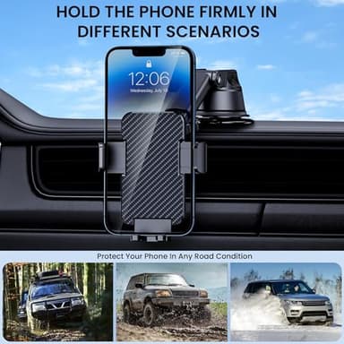 Phone Holder Car [Military Grade Suction Ultra Strong Base] Cell Phone Car Holder 3 in 1 Dashboard Windshield Air Vent Hands-Free for Garmin GPS iPhone Android - Image 7