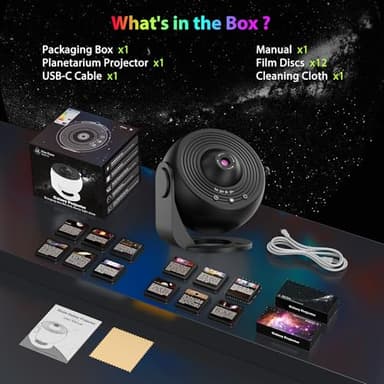 Galaxy Projector for Bedroom, HD Image Star Projector Galaxy Light Adjustable Knob, 13 Film Discs Planetarium Projector for Kids, 360° Rotating 1/2h Timer Simple 3-Button Control - Image 7