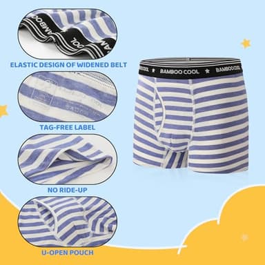 BAMBOO COOL Boys' Underwear Moisture-Wicking Brethable Boxer Briefs Soft Lightweight Tag-Free with Fly Pouch 6-Pack - Image 2