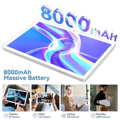 2025 Android 14 Tablet 10 inch,4G Cellular Tablets with 2 SIM 1 SD Slot,5G WiFi Android Tablet 128GB ROM +14GB RAM(1TBTF),3-in-1 tablte with Keyboard-8000mAh,Octa-core,1080FHD,13MP+8MP,GPS-Silvery - Image 5