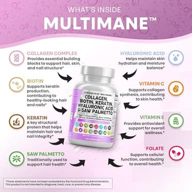 Clean Nutraceuticals Collagen Pills 1000mg Biotin 10000mcg Keratin Saw Palmetto Hyaluronic Acid - Hair Skin & Nails Vitamins & DHT Blocker with Vitamin E Folic Acid Pumpkin Seed MSM - 90 Count - Image 3