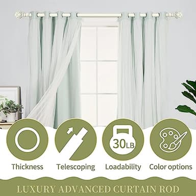 TANGWIN White Farmhouse Curtain Rods for Windows:36-88" Heavy Duty Adjustable Curtain Rod for Bedroom Living Room,Boho Decorative Rustic Drapery Rods with Vintage Coastal Texture Finials,Antique White - Image 4