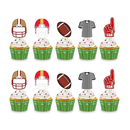 Daimay 40PCS Rugby Football Cake Toppers Sport Cupcake Topper Happy Birthday Cake Topper Football Scene Themed Cake Toppers Decorations for Various Birthday Party Anniversary - Image 1