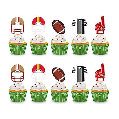 Daimay 40PCS Rugby Football Cake Toppers Sport Cupcake Topper Happy Birthday Cake Topper Football Scene Themed Cake Toppers Decorations for Various Birthday Party Anniversary - Image 1