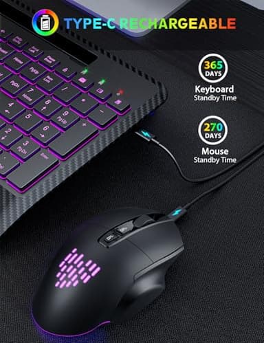 Wireless Keyboard and Mouse Backlits, Wrist Rest, LED Mouse, Rechargeable Ergonomic Keyboard with Phone Holder, Silent Light Up Combo for Computer, Mac, PC, Laptop, Chromebook (Black) - Image 4