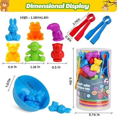 Counting Animals Color Sorting Matching Games with Sorting Bowls Montessori Sensory Early Educational Toys Learning Fine Motor Skill & Counting Math Toys Gift for 3 4 5 Year Old Boys Girls - Image 7
