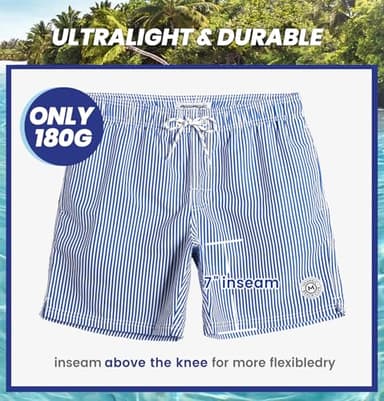 maamgic Mens Swim Trunks Quick Dry Swim Shorts with Mesh Lining Funny Swimwear Bathing Suits 7inch Blue Striped Medium - Image 5
