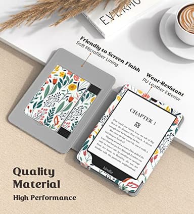 MoKo Case for 7"/6.8" Kindle Paperwhite(12th/11th Generation-2024/2021) and Kindle Colorsoft Signature Edition, Slim PU Shell Cover Case with Auto-Wake/Sleep for Kindle Paperwhite 2024, Flowers - Image 4