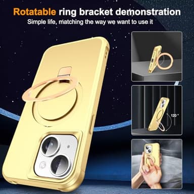 SKYLMW Compatible with iPhone 15 Case with Invisible Magnetic O-Ring Stand Military-Grade Case for iPhone 15 6.1" [Compatible with Mag-Safe][Great Grip Feeling], Gold - Image 2