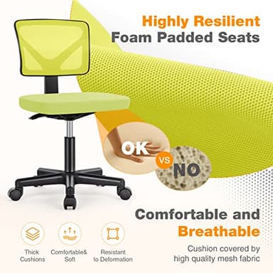 Sweetcrispy Office Computer Desk Chair, Ergonomic Low-Back Mesh Rolling Work Swivel Chairs with Wheels, Armless Comfortable Seat Lumbar Support for Home, Bedroom, Study, Student, Adults, Green - Image 5
