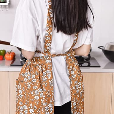 Pinknoke Vintage Pinafore Apron Dress for Women with Pockets Cute Floral Chef Aprons for Kitchen Cooking Baking Gardening (Tawny) - Image 7