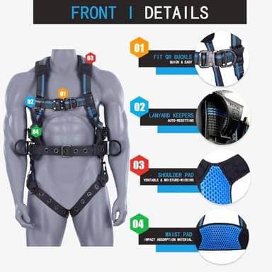 FHFallArrest Fall Protection Full Body Safety Harness,Roofing Harness with Support Belt for Construction(XS/S) - Image 2