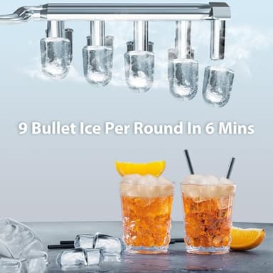 WAA Ice Makers Countertop, Portable Ice Maker Machine with Handle, Self-Cleaning with Basket and Scoop, 9 Bullet Ice Cubes in 6 Mins, 26lbs in 24Hrs for Home, Kitchen, Bar(Stainless Steel, Black) - Image 3