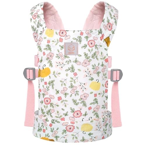 GAGAKU Baby Doll Carrier for Little Girls Toy Baby Carrier for Dolls Baby Doll Accessories for Toddlers Backpack Doll Swing Bassinet - Pink - Pumpkin Plum Blossom - Image 1