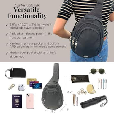 Baggallini Securtex® Anti-Theft Triple Zip Sling - Travel Backpack Sling Bag Crossbody - RFID Wallet Locking Zipper - Image 4