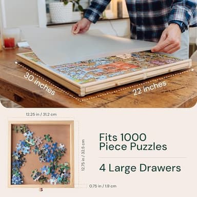 PlayVibe 1000 Piece Rotating Puzzle Board with Drawers and Cover - Jigsaw Puzzle Table with Cover & 4 Compartments - 22” x 30 Portable Wooden Lazy Susan and Spinning Accessory - Image 7