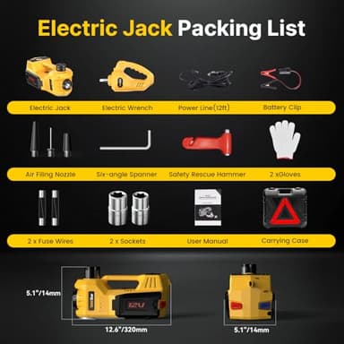 TaskStar Electric Car Jack Kit, 5 Ton/11023 lbs 12V Hydraulic Car Jack Lift with Electric Impact Wrench and Tire Inflator Pump, Portable Auto Kit for SUV MPV Sedan Truck Change Tires Garage Repair - Image 9