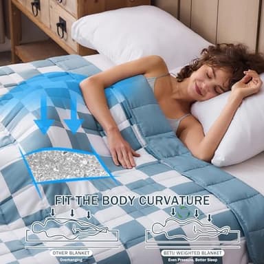 Blue Checkered Weighted Blanket for Adults 12lbs, 48"x72", Twin Full Size Cooling Plaid Heavy Throw Blanket for 110-130lbs, Microfiber Soft Thick Big Blankets Weighted Comforter Gift for Sleeping - Image 6