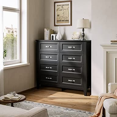 LINSY HOME 8 Drawers Dresser for Bedroom, Black Wood Dresser with Metal Handle, Farmhouse Tall Chest of Drawers with 1 pcs Fabric Divider Organizer, Storage Organizer for Living Room, Closet, Hallway - Image 5