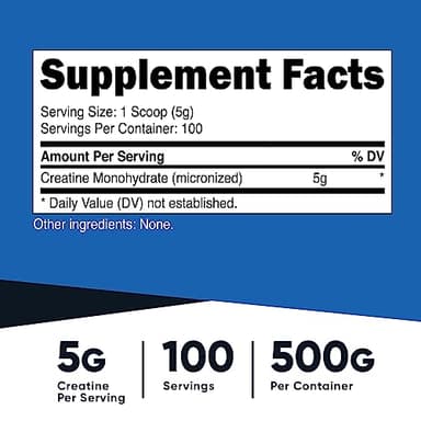 Nutricost Creatine Monohydrate Micronized Powder 500G, 5000mg Per Serv (5g) - 100 Servings, 17.9 Oz - Image 2