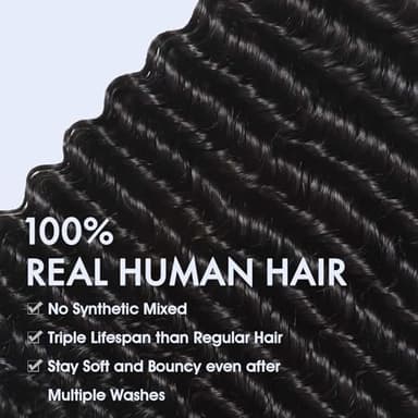 Human Hair Bundles Deep Wave Bundles Human Hair with Frontal Closure (22 24 26+20, Free Part) 16A Wet and Wavy Burmese Curly 3 Bundle with 13x4 HD Lace Frontal 100% Raw Hair Extensions - Image 5