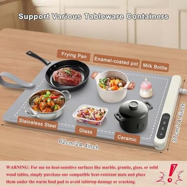 FYY Warming Mat for Food - Rapid and Full Surface Heating, 6 Temp Settings, 6H Timer, Rollable Portable Food Warming Mat, Ideal for Gatherings, Parties, Keep Meal Warm (X Large Size, Gray) - Image 6