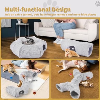 Odoland Cat Tunnels Bed with 1 Straight Tunnel and 20 Pet Toys - 5 Shapes DIY Indoor Cats Cave - Detachable Soft Cat Donut Tunnelset for Kitten Puppy Rabbit Ferret - Image 6