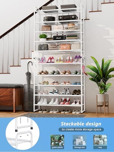 SUFAUY 33" Wide Shoe Rack, 5 Tier Shoe Storage Rack for 24-30 Pairs of Shoes, Shoe Organizer for Entryway, Steel Frame, Industrial, White - Image 5