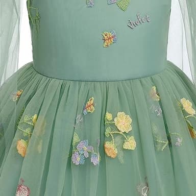 Fairy Dress Toddler, Party Dress for Baby Girl Boho Lace Hippie Flower Puffy Wedding Birthday Dance Evening Gown for Kids Baptism Photography Summer Halter Floral Clothes Sage Green 3-4T - Image 5
