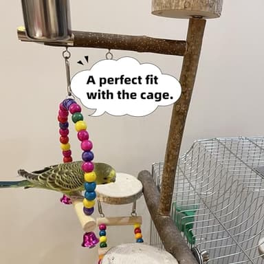 Natural Wood Bird Perch Playground for Outside the Cage Wall, Bird Platform and Play Area for Small to Medium Parrots like Cockatiels, Conures, Parrotlets, Lovebirds, and Budgies, Bird Cage Accessory - Image 5