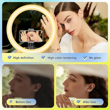 Aureday 14'' Selfie Ring Light with 62'' Tripod Stand and Phone Holder, Dimmable LED Phone Ringlight for Makeup/Video Recording/Photography, Circle Lighting for All Cell Phones&Lightweight Cameras - Image 2