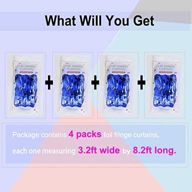 EUFARS Blue Foil Fringe Curtain- 4 Pack of 3.2x8.2ft Blue Streamers Backdrop Curtains for Party Decorations - Image 3