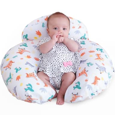 Nursing Pillow, More Support for Mom and Baby, Removable Cotton Cover and Colorful Animal Patterns, Machine Washable, Plus Size Baby Pillow, White - Image 1