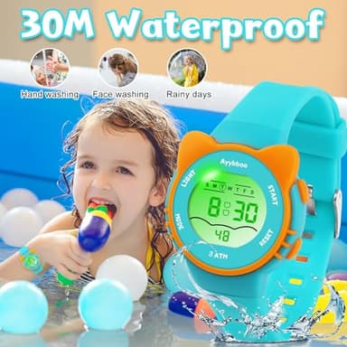 Ayybboo Kids Digital Watches for Girls Boys, 7 Color Lights Waterproof Cute Wristwatches for Kids with Alarm Stopwatch, Great Present for Girls Boys Ages 5-13 - Image 3