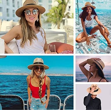 FURTALK Womens Mens Wide Brim Straw Panama Hat Fedora Summer Beach Sun Hats UPF Straw Hat for Women - Image 6