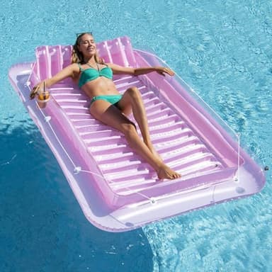 Inflatable Pool Floats Lounger for Adults, Blow Up Tanning Pool Raft Sun Tan Tub with Inflatable Pillow for Family Outdoor, Garden, Backyard Summer Water Party (Pink) - Image 5