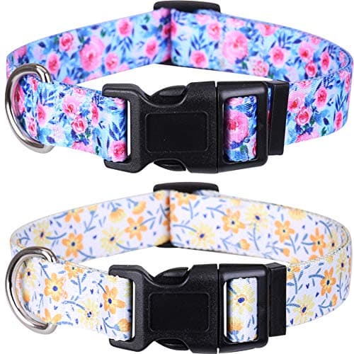 2 Pack Dog Collar Floral Adjustable Nylon Pet Collars for Small Medium Large Dogs Puppy - Image 1