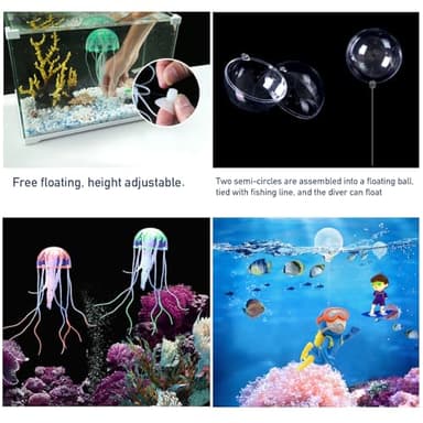 BEZALEL 13PCS Floating Fish Tank Decorations Floating Device Fish Tank Accessories Flotating Diver Fake Jellyfish Decorations Starfish Submarine Suitable for Aquarium - Image 2