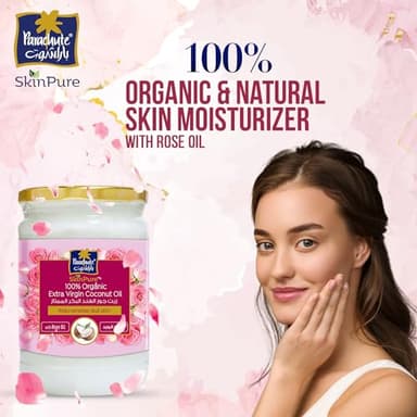 Parachute Advansed SkinPure 100% Organic Extra Virgin Coconut Oil with Rose Oil |Face & Body Oil Moisturizer |Boosts Collagen| Cold Pressed | 6.7 fl.oz | Glass Jar (Pack of 2) - Image 3