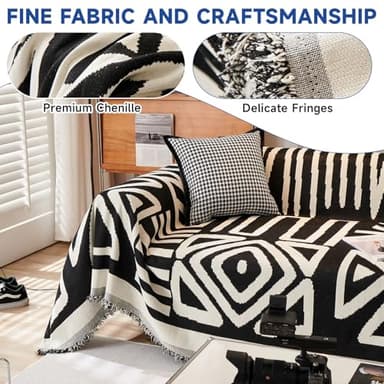 VClife Boho Couch Cover Chenille Couch Cover for 2 Cushion Couch, Dog Sofa Cover with Tassel Washable Loveseat Cover, Non Slip Couch Covers for Sectional Sofa Living Room Furniture Protector, 71x118 - Image 8