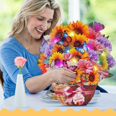 MZD8391 Birthday Cards with MUSIC & LIGHTS, Pop Up Happy Birthday Card, Sunflower & Butterfly, 10 Inch Life Sized Forever Flower Bouquet Gifts for Women Mom Grandma - Image 3