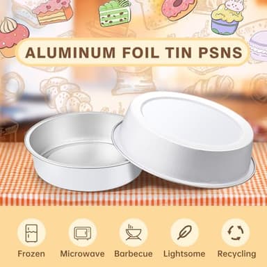 ALEXPRE 50Pcs Pie Tins With Lids 4 Inch 8oz Aluminum Mini Tart Pans Disposable Individual Pie Plate Mini Cake Pans Champagne Small Cake Muffin Pans with Spoons for Tart Pie Quiche Flan- White - Image 4