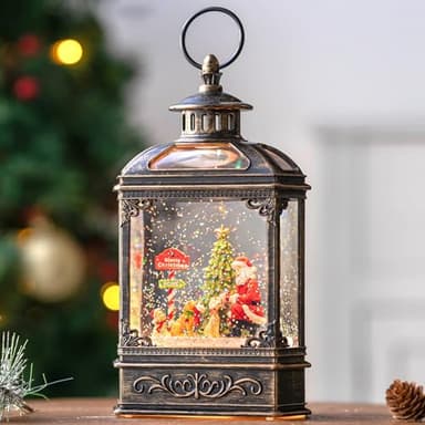 Snow Globe Lighted Christmas Decorations, Santa Claus & Pups Musical Water Lantern with Swirling Glitter, Christmas Holiday Party Gifts and Decorations - Image 1